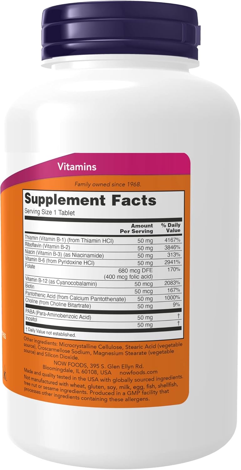 NOW Foods Vitamin B-50 mg Supplements for Energy & Nervous System Health - 250 Tablets x 2 Pack