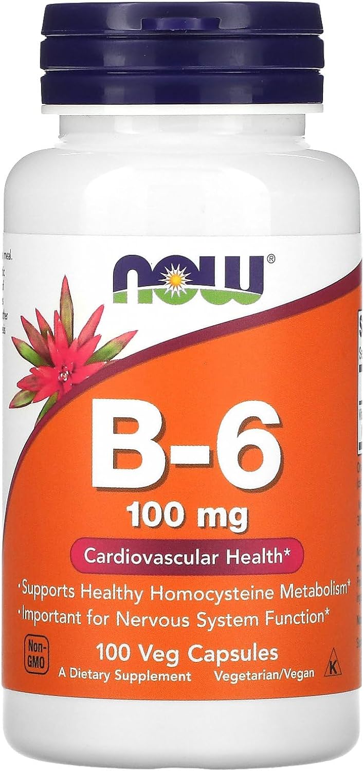 Now Foods Vitamin B-6 100mg - 100 Capsules for Energy Support and Metabolism Boost