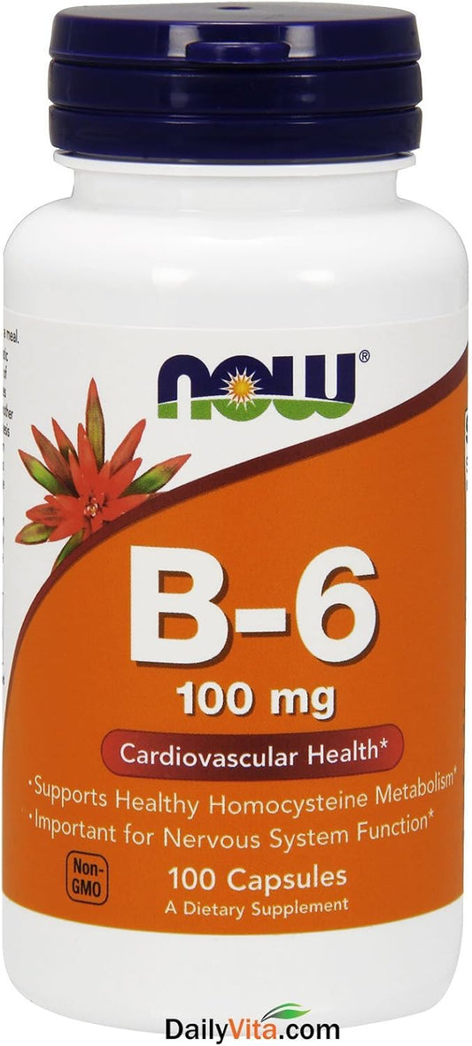 Now Foods Vitamin B6 100mg Capsules - 100 Count Bottle