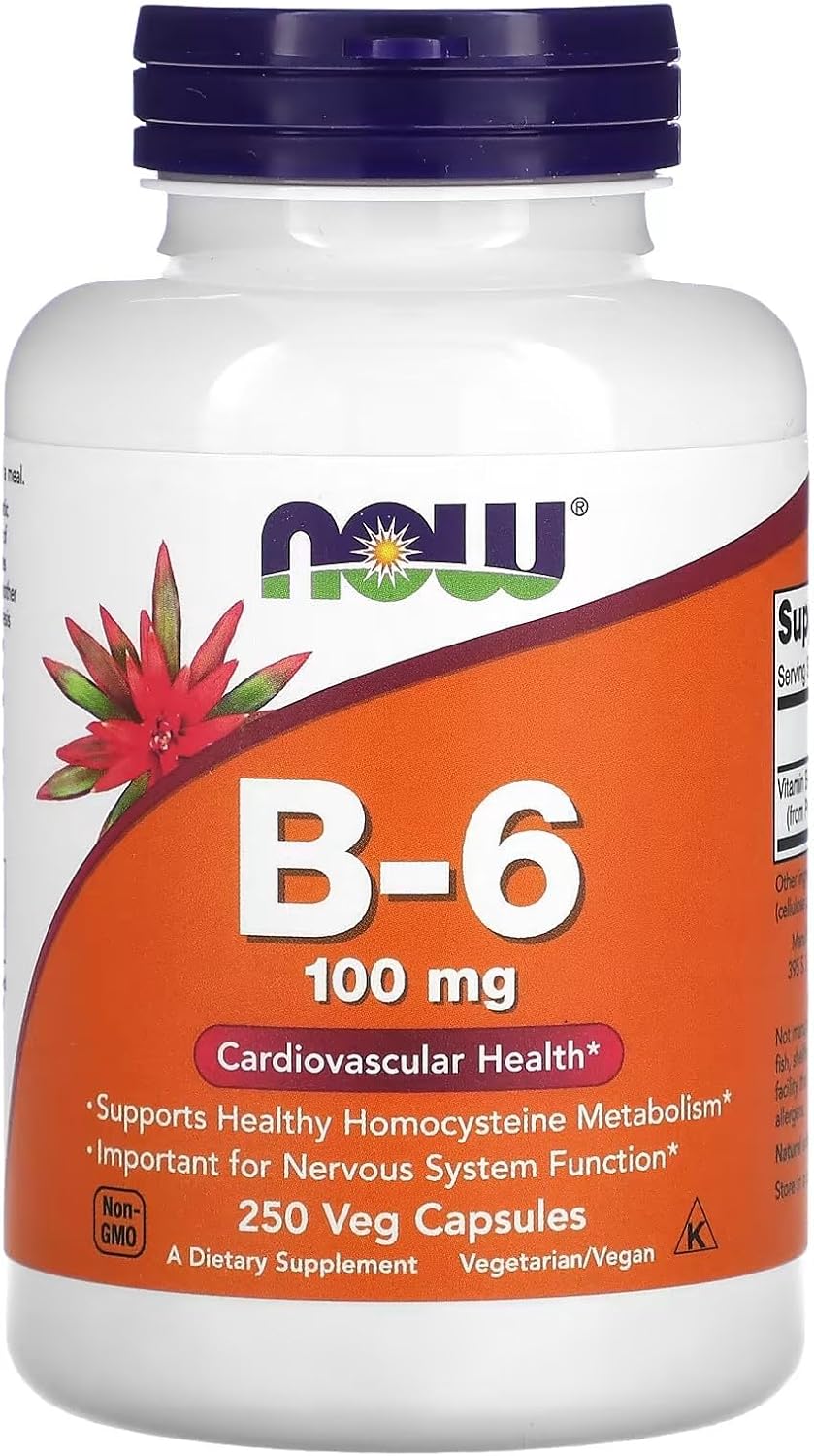 Now Foods Vitamin B6 Capsules - 100mg, 250 Count Bottle