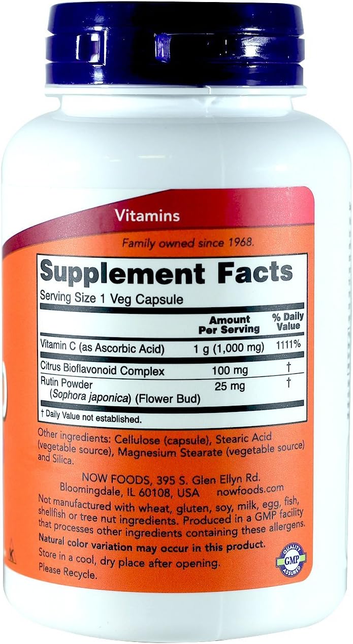 NOW Foods Vitamin C-1000 with Bioflavonoids, 100mg, 200 Capsules - Pack of 2