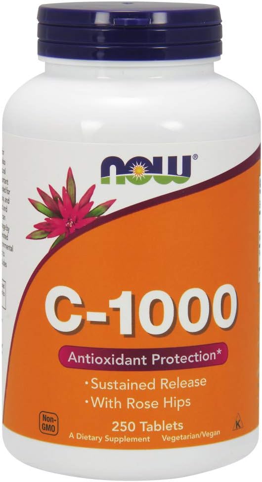 NOW Foods Vitamin C-1,000 with Rose HIPS Sustained Release 250 Tablets + Magnesium 400mg 180 Veg Capsules