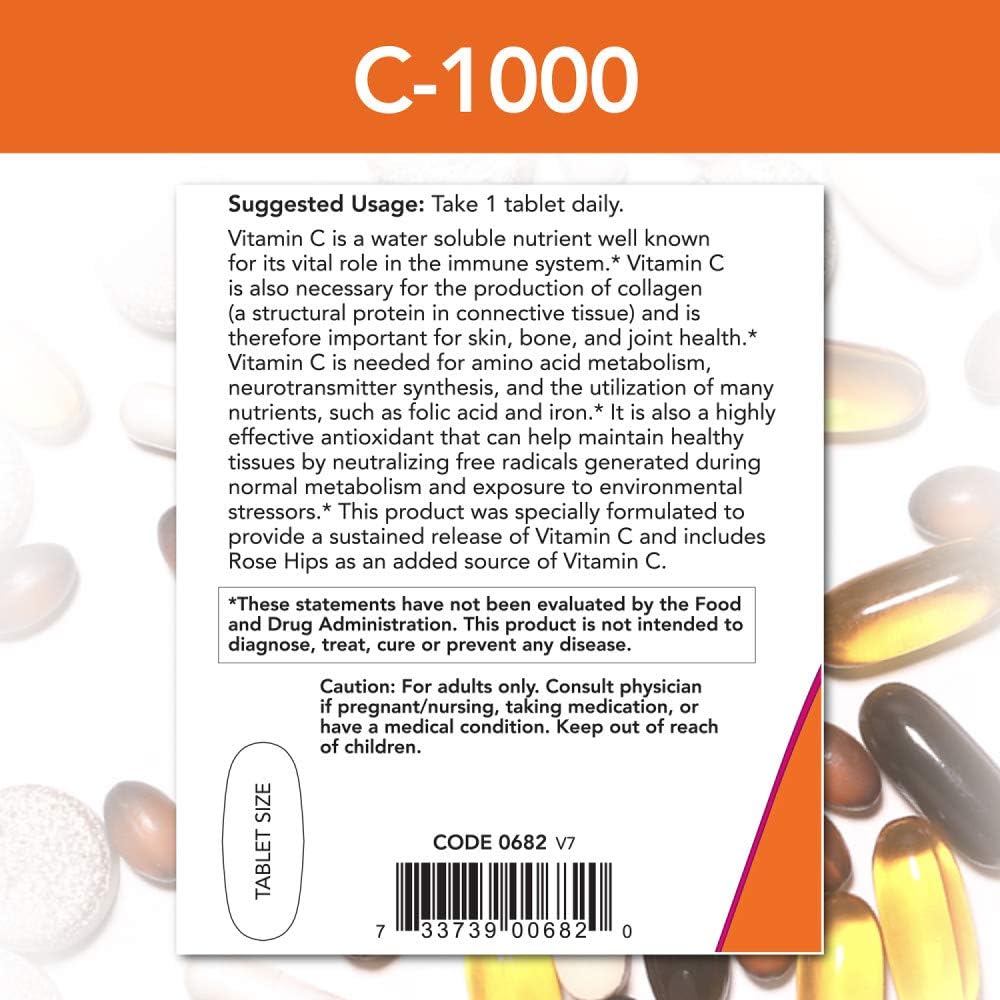NOW Foods Vitamin C-1,000 with Rose HIPS Sustained Release 250 Tablets + Magnesium 400mg 180 Veg Capsules