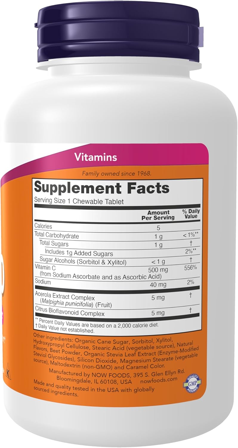 NOW Foods Vitamin C-500 Chewable Lozenges, Cherry Flavor - Antioxidant Protection - 100 Supplements - BoostGo Australia