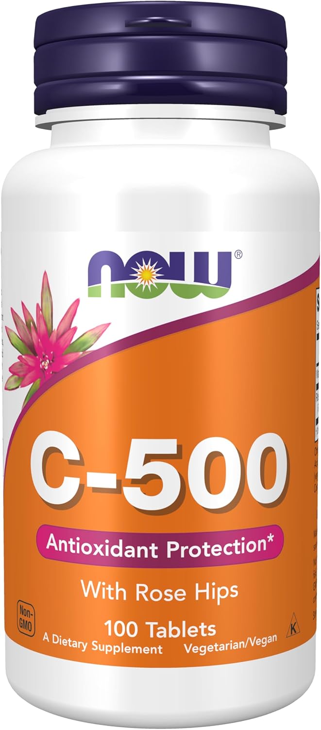 NOW Foods Vitamin C-500 with Rose Hips Tablets - Antioxidant Support - 100 Count