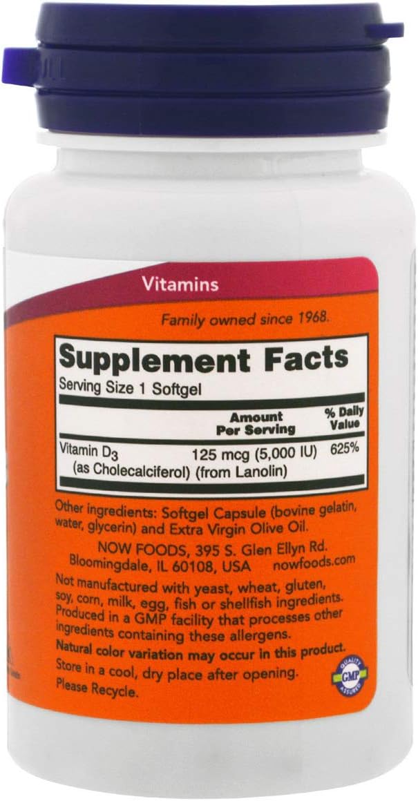 NOW Foods Vitamin D-3 5,000 IU Softgels - 120 Count