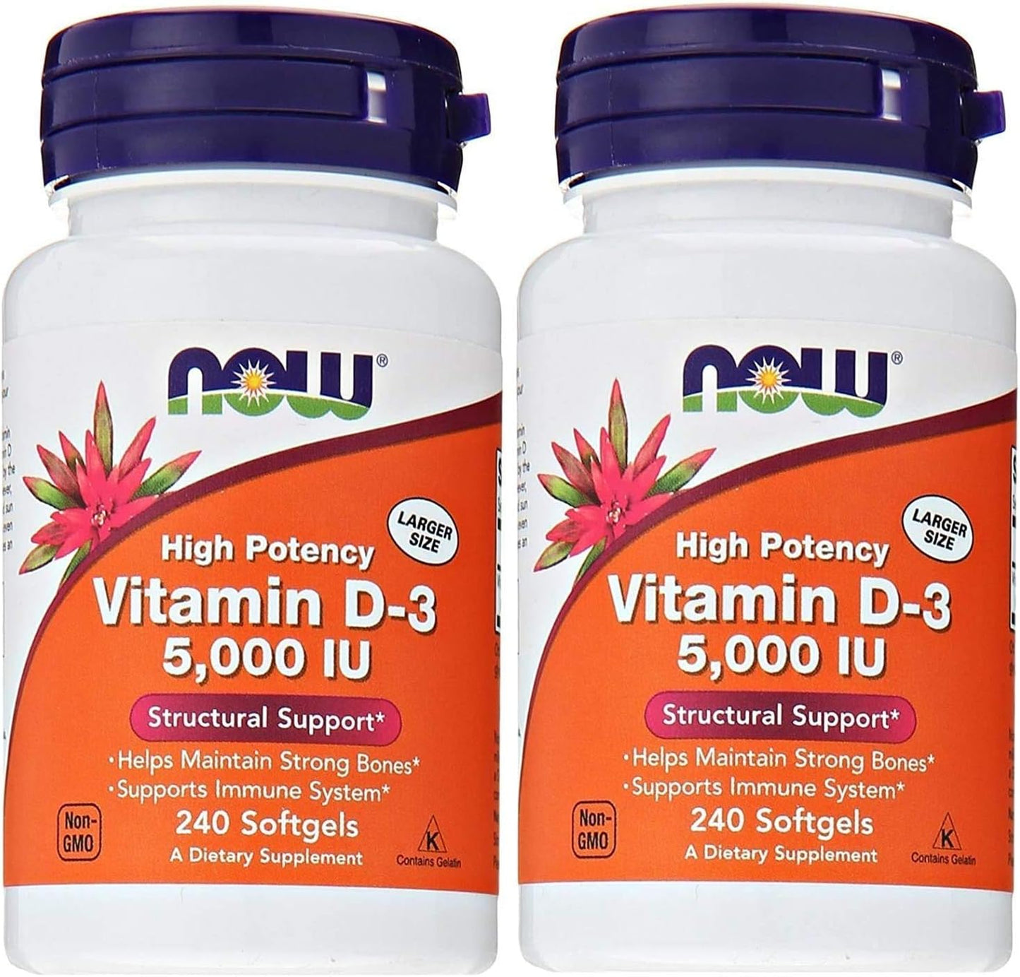 Now Foods Vitamin D3 5,000 IU Softgels - 240 Count (Pack of 2)
