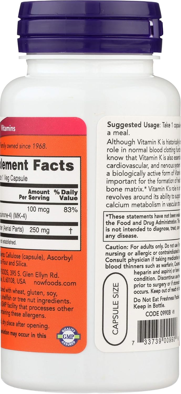 NOW FOODS Vitamin K-2 100 mcg - 100 Vegetarian Capsules, 100 Count