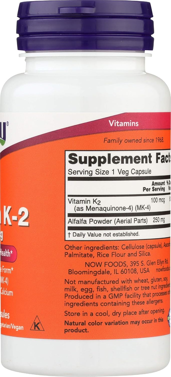 NOW FOODS Vitamin K-2 100 mcg - 100 Vegetarian Capsules, 100 Count