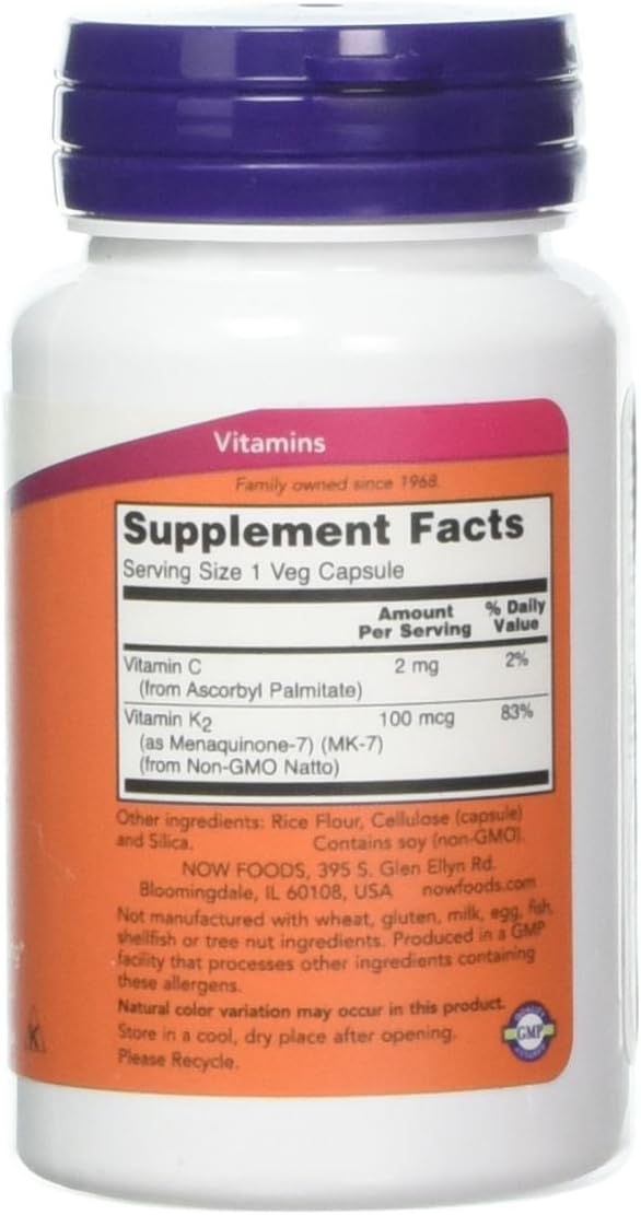 Now Foods Vitamin K-2 Mk-7 100 Mcg - 60 Vegg Capsules - Bone Health Support