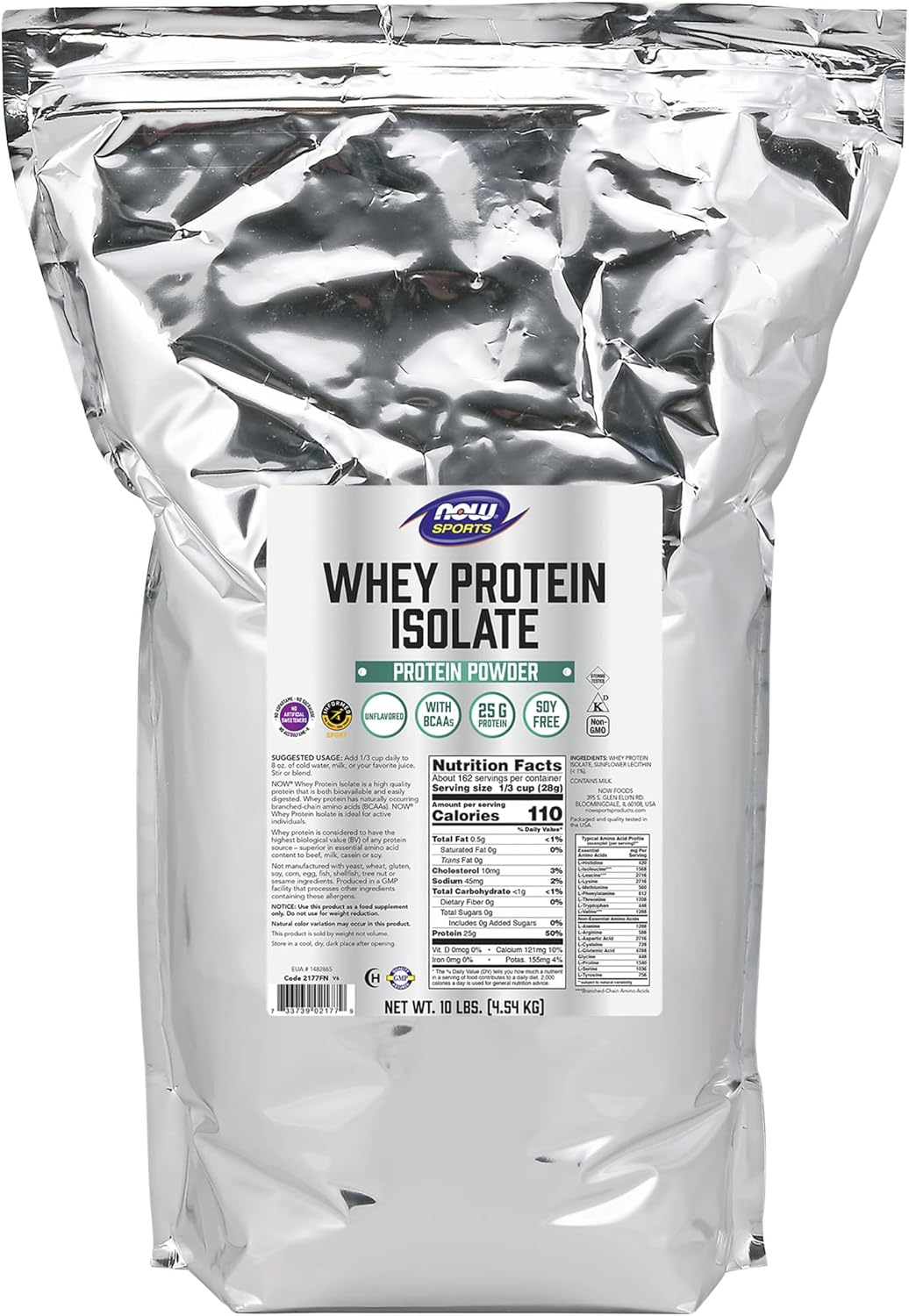 NOW Foods Whey Protein Isolate Powder with BCAAs, Unflavored - 10lb - BoostGo Australia
