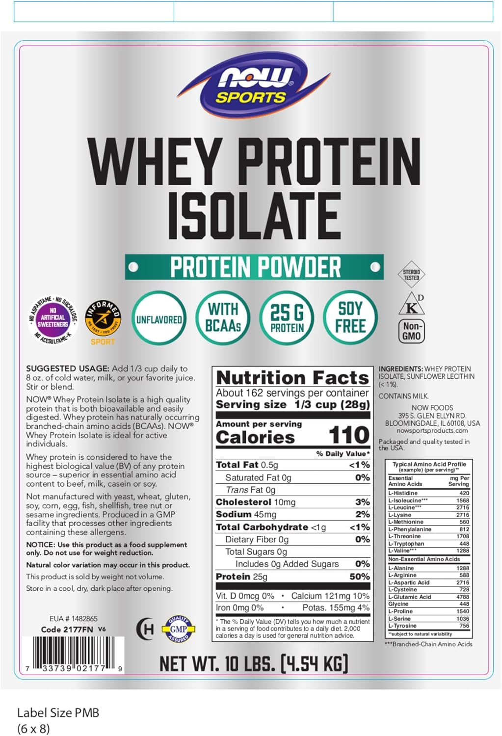 NOW Foods Whey Protein Isolate Powder with BCAAs, Unflavored - 10lb - BoostGo Australia