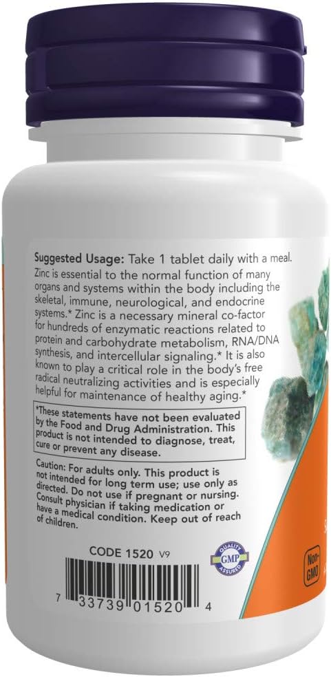NOW Foods Zinc 50 mg - 200 Tablets Total for Immune Support