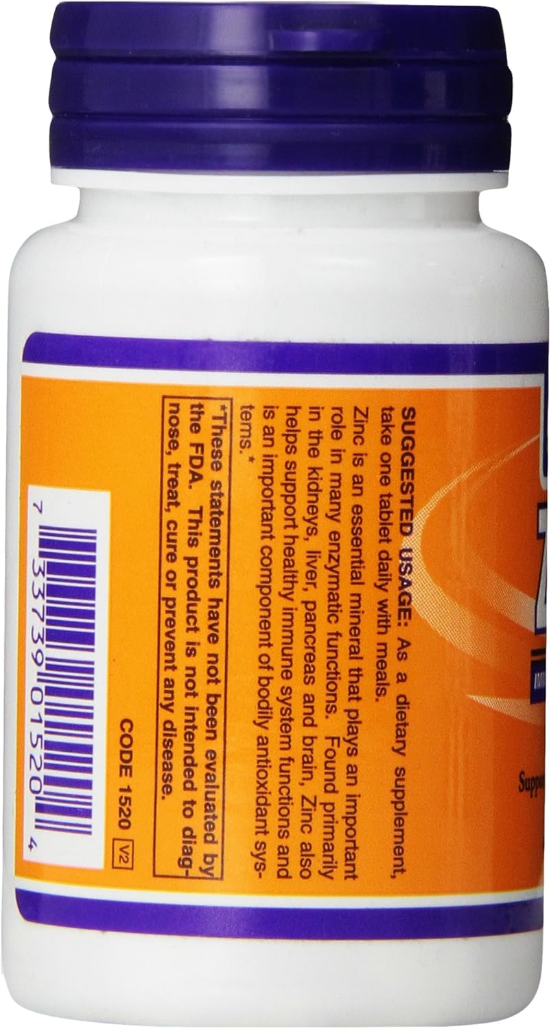 NOW Foods Zinc Gluconate Tablets - 100 Count, 50mg - Immune Support Supplement