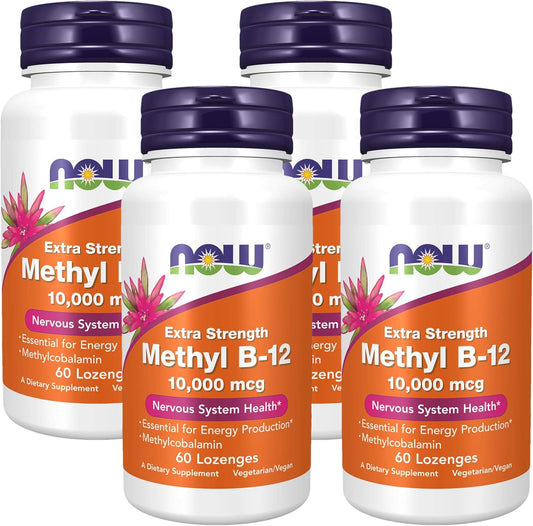 NOW Methyl B-12 (Methylcobalamin) 10,000 mcg Lozenges - Nervous System Support - 240 Count