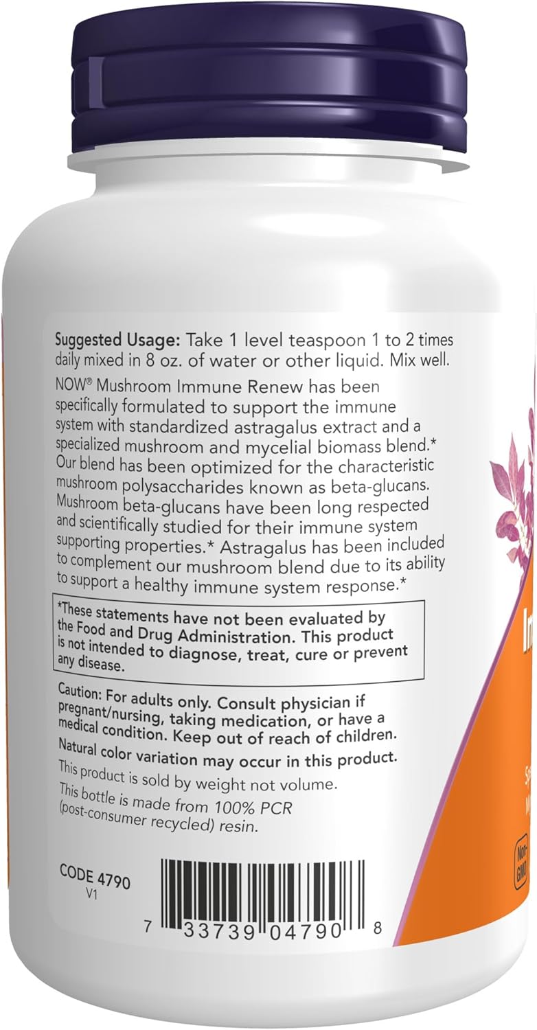 NOW Mushroom Immune Renew Supplement with Astragalus Root Extract - Immune System Support - 3.5oz (Pack of 2)
