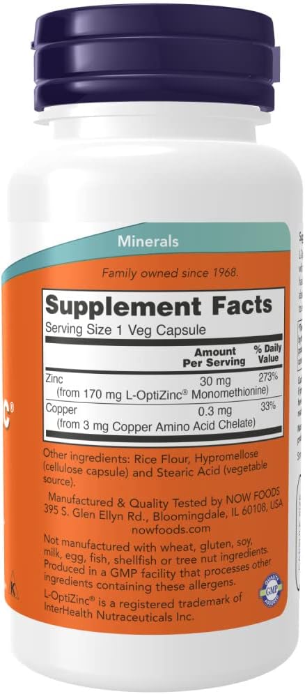 NOW Opti L-Zinc 30mg Capsules - 100 Count (Pack of 3) by NOW Foods