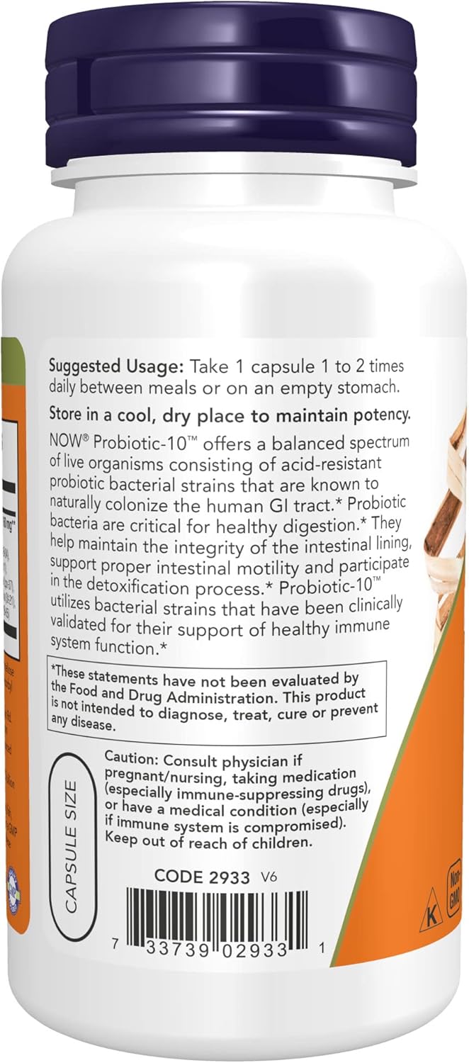 NOW Probiotic-10™, 25 Billion CFU, 10 Strains, Dairy/Soy/Gluten Free + NOW Vitamin C-1,000 with Bioflavonoids, 250 Capsules