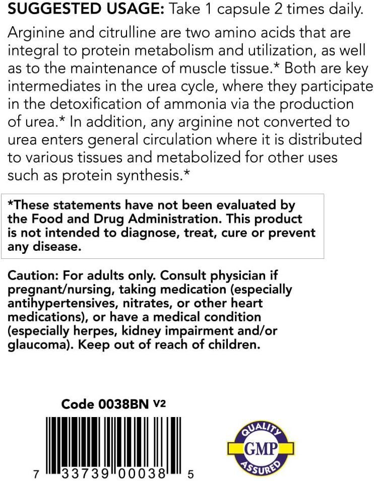 NOW Sports Nutrition Arginine & Citrulline Amino Acids Supplement 240 Veg Capsules