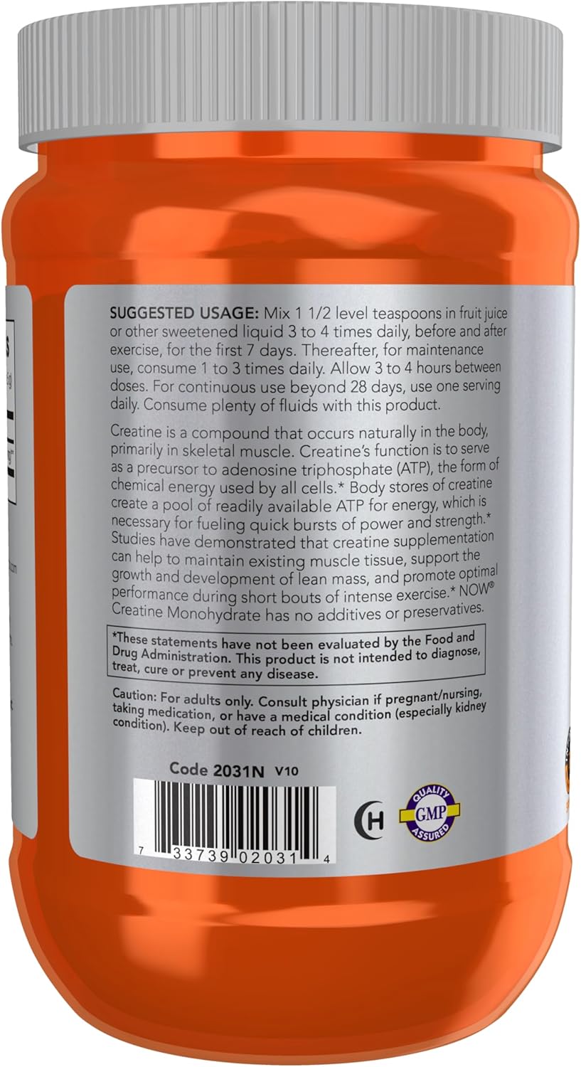 NOW Sports Nutrition Creatine Monohydrate Powder for Mass Building and Energy Production - 21.2-Ounce (Pack of 2)