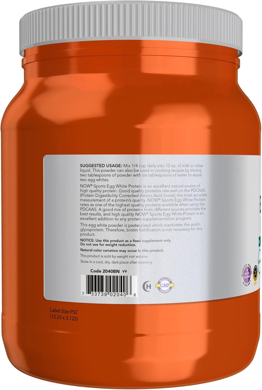 NOW Sports Nutrition Egg White Protein Powder with BCAAs, Unflavored, 1.2lb (Pack of 2) - 16g Protein