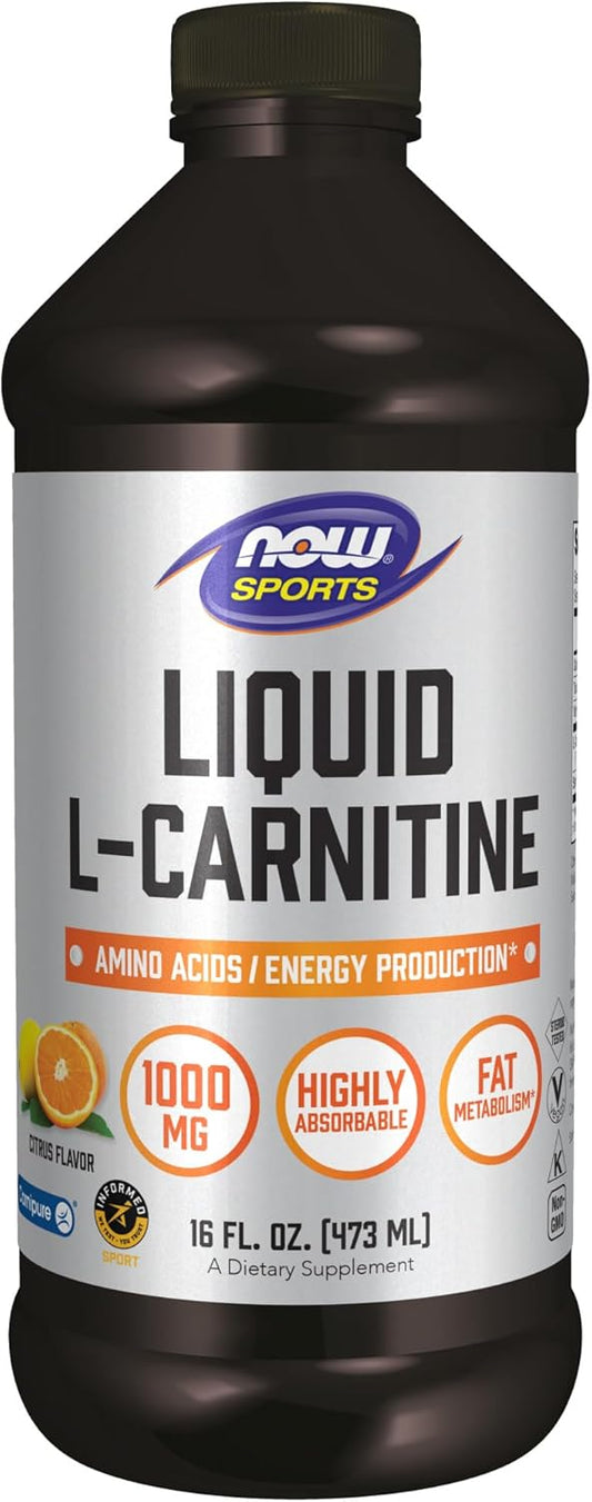 NOW Sports Nutrition L-Carnitine Liquid 1000 mg - Citrus Flavor - 16 oz - Fast Absorption Formula