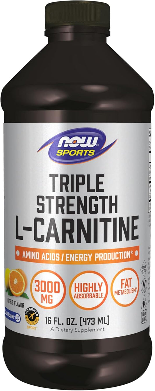 NOW Sports Nutrition L-Carnitine Liquid 3000 mg Triple Strength Citrus Flavor 16 oz Bottle