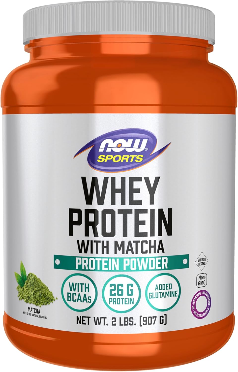 NOW Sports Nutrition Whey Protein with BCAAs and Matcha Powder - 24g Protein - 2lb