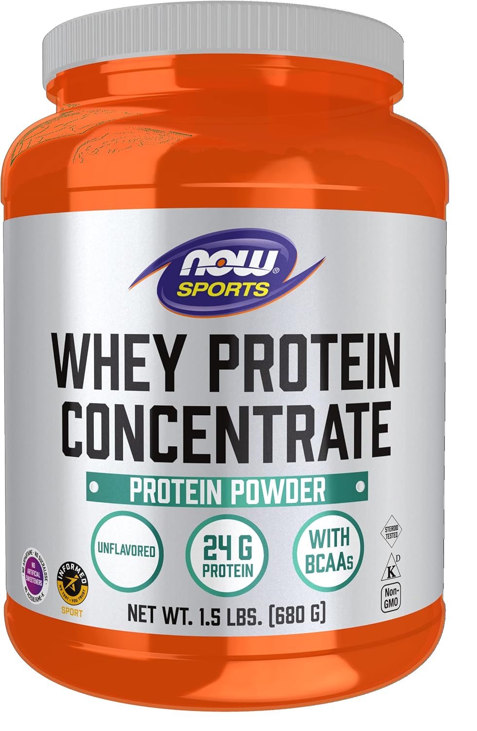 NOW Sports Whey Protein Concentrate Powder with BCAAs - Unflavored, 24g Protein, 1.5 lb - BoostGo Australia