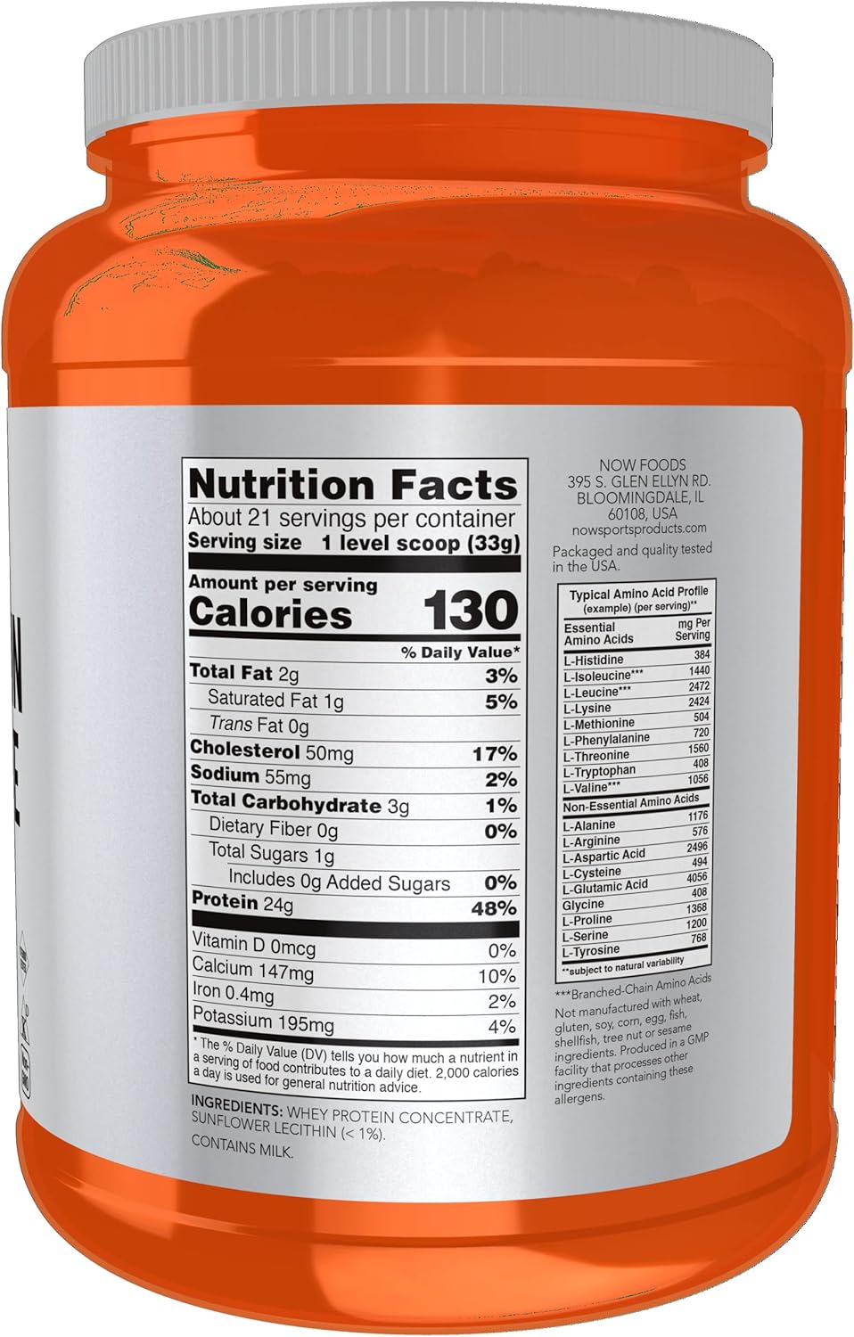 NOW Sports Whey Protein Concentrate Powder with BCAAs - Unflavored, 24g Protein, 1.5 lb - BoostGo Australia