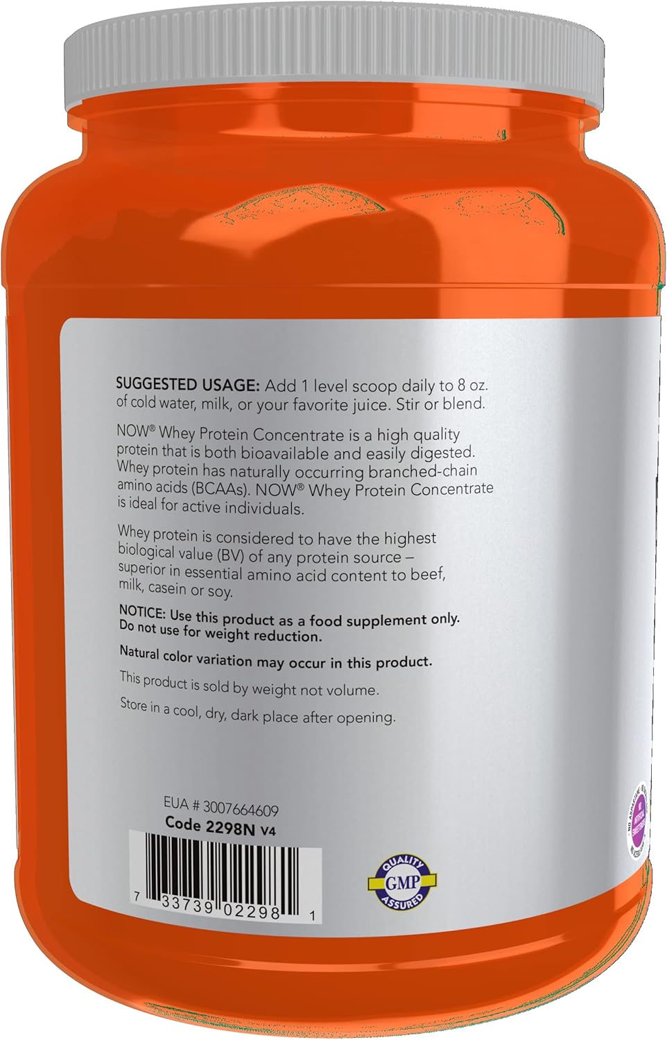 NOW Sports Whey Protein Concentrate Powder with BCAAs - Unflavored, 24g Protein, 1.5 lb - BoostGo Australia