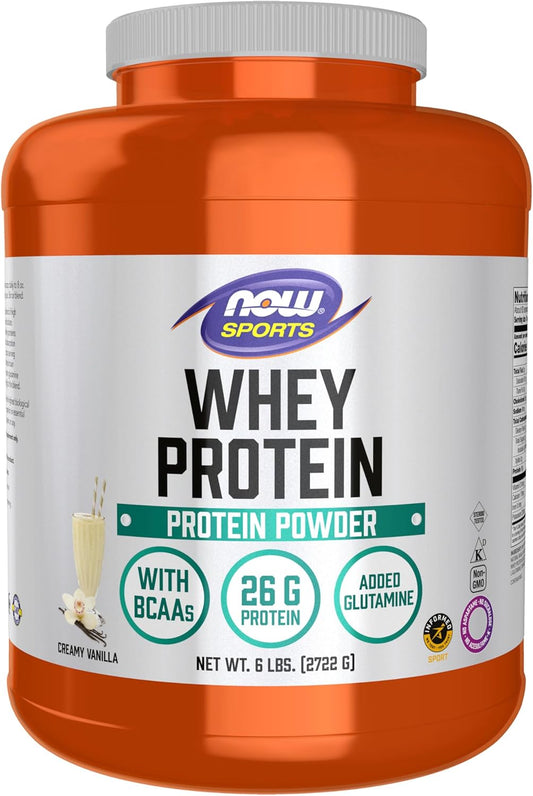 NOW Sports Whey Protein Powder, Creamy Vanilla - 6 lb - 26g Protein with BCAAs by NOW Foods