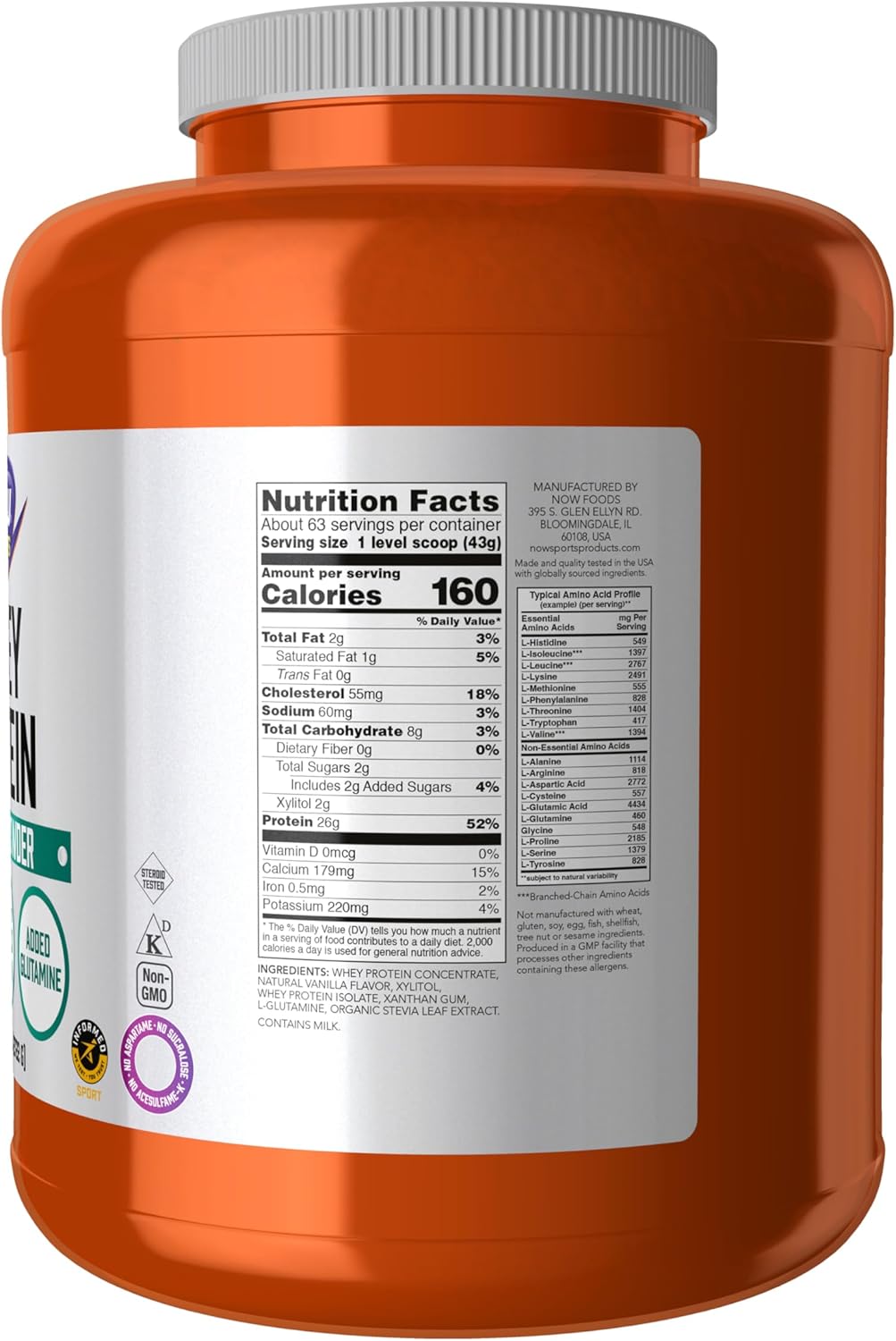 NOW Sports Whey Protein Powder, Creamy Vanilla - 6 lb - 26g Protein with BCAAs by NOW Foods