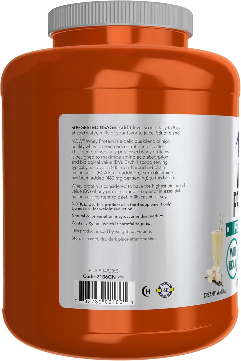 NOW Sports Whey Protein Powder, Creamy Vanilla - 6 lb - 26g Protein with BCAAs by NOW Foods