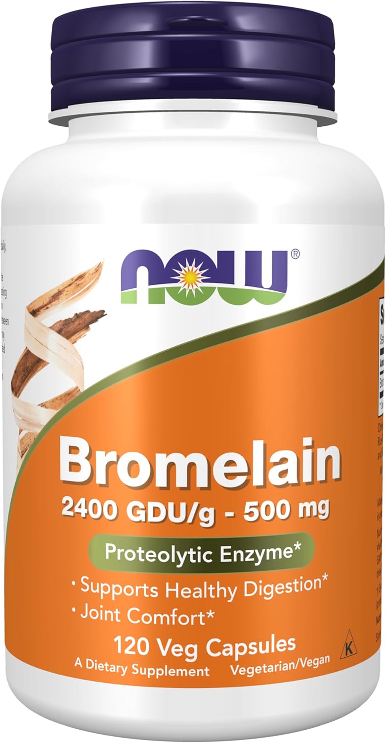 NOW Supplements Bromelain 2,400 GDU/g - 500 mg Proteolytic Enzyme, 120 Veg Capsules + NAC 600 mg with Selenium & Molybdenum, 250 Capsules