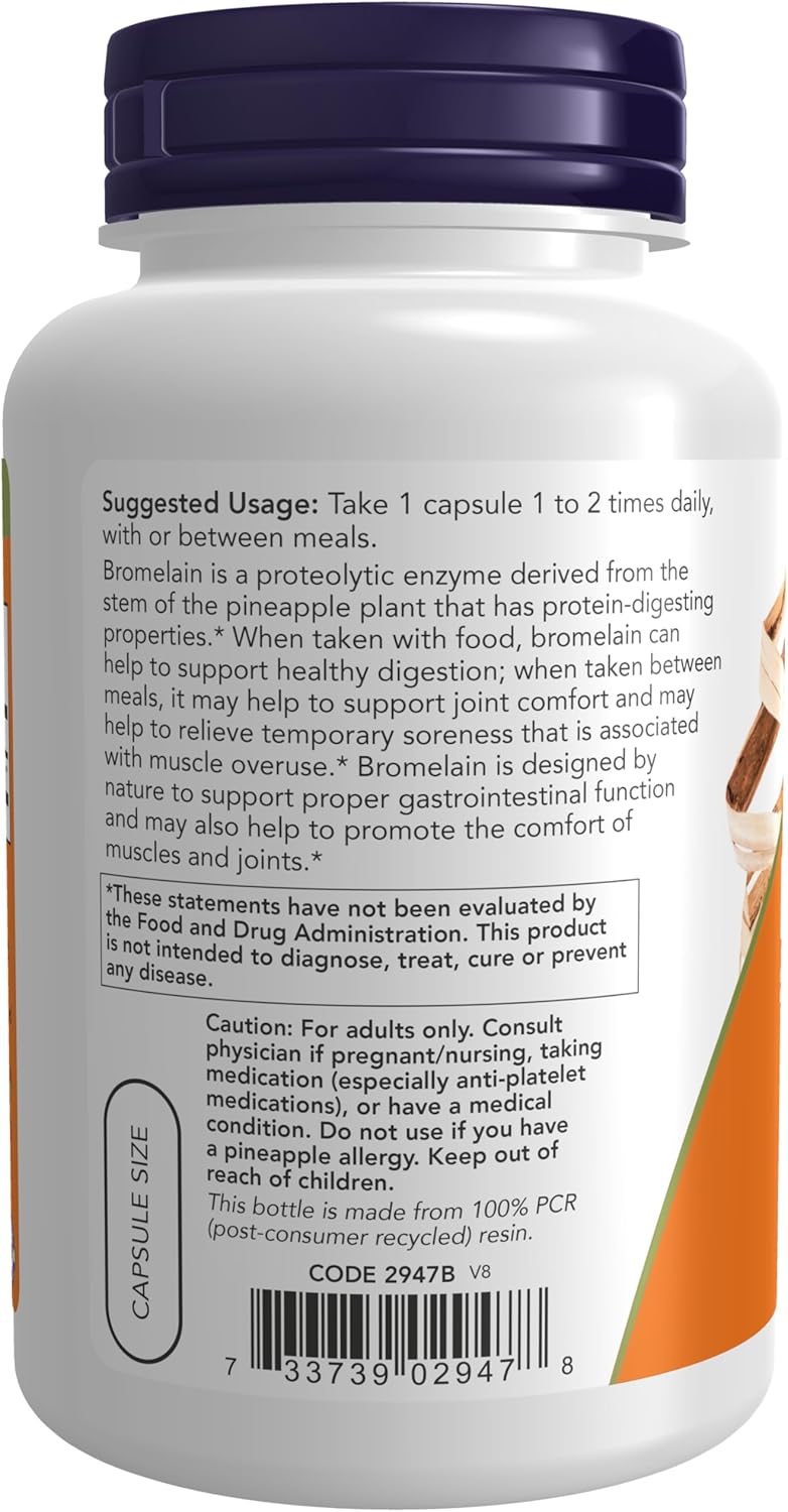 NOW Supplements Bromelain 2,400 GDU/g - 500 mg Proteolytic Enzyme, 120 Veg Capsules + NAC 600 mg with Selenium & Molybdenum, 250 Capsules