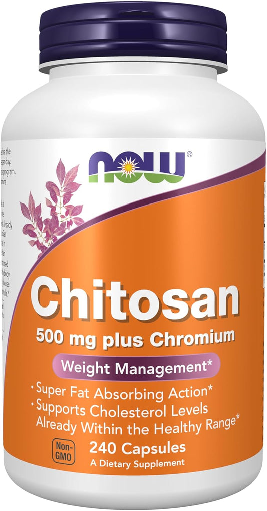 NOW Supplements Chitosan 500 mg with Chromium for Weight Management - 240 Veg Capsules - BoostGo Australia