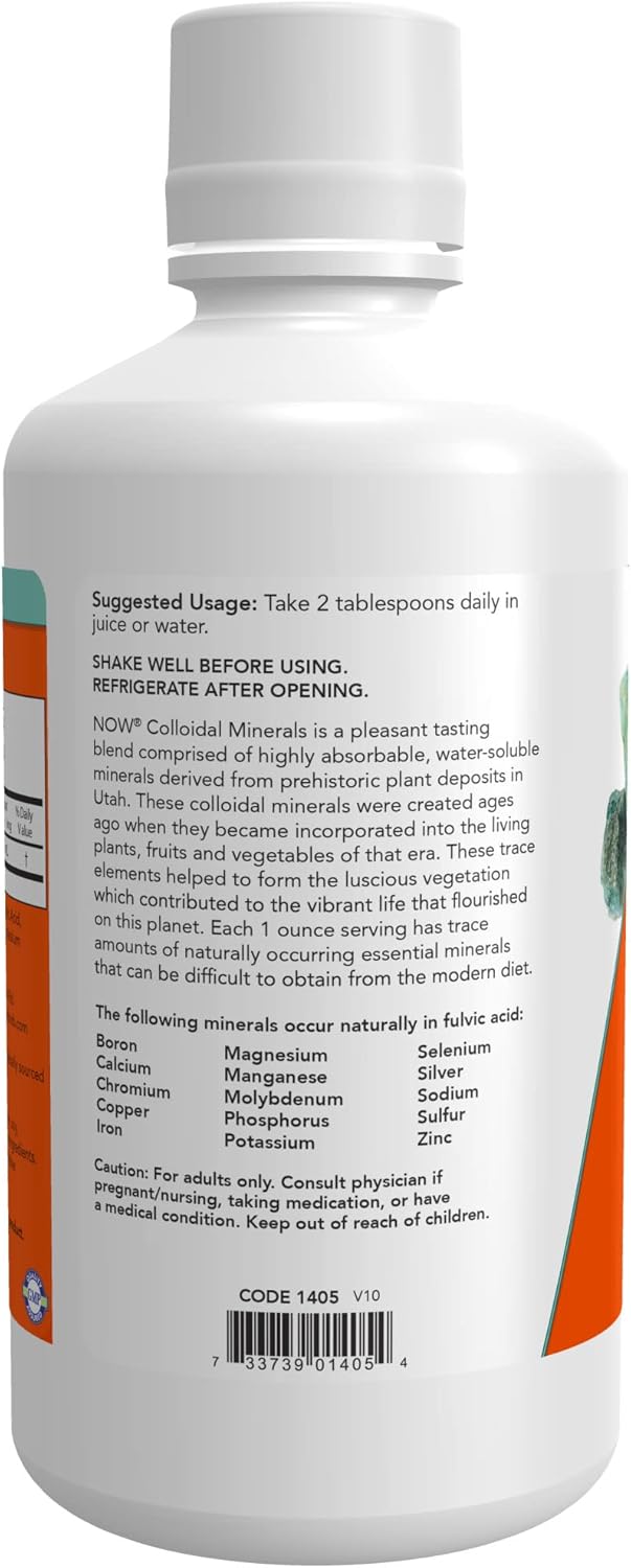 NOW Supplements Colloidal Minerals Liquid - Plant Derived Essential Trace Minerals - 32-Ounce x 2 Pack