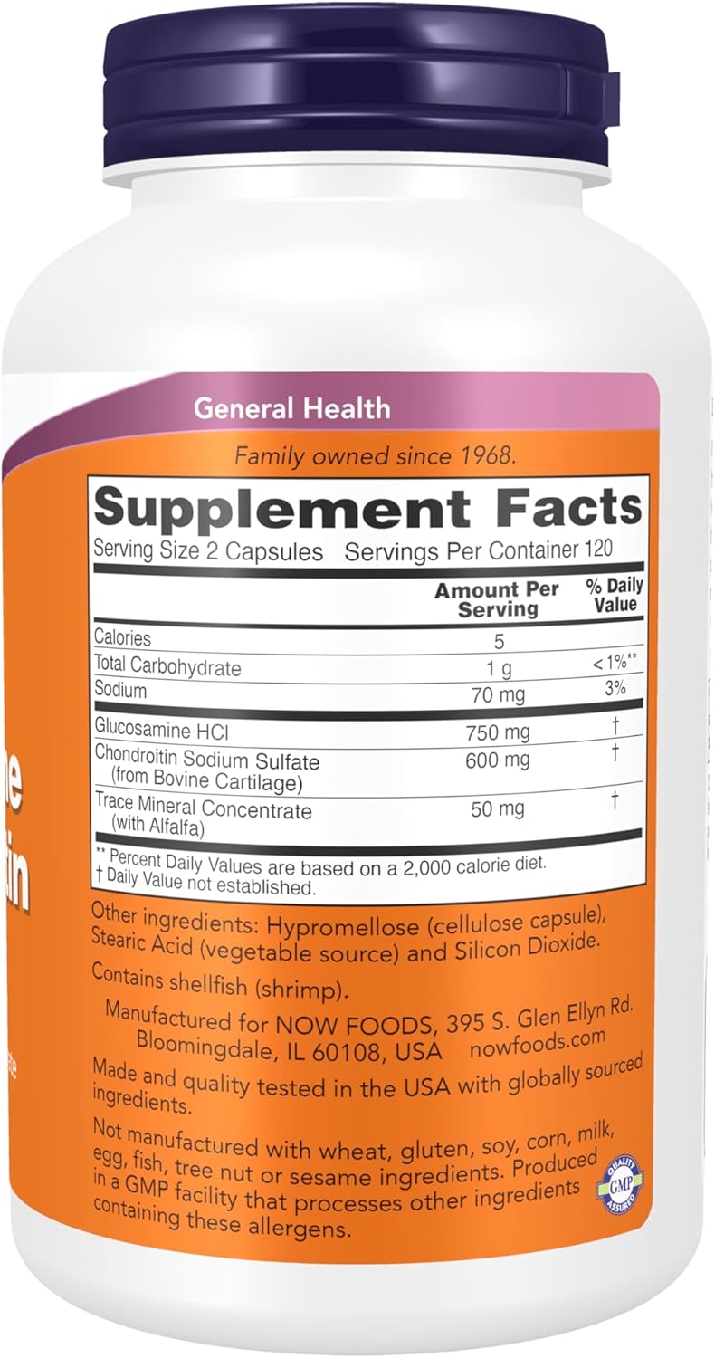 NOW Supplements Glucosamine & Chondroitin with Trace Mineral Concentrate and Alfalfa - 240 Veg Capsules by NOW Foods