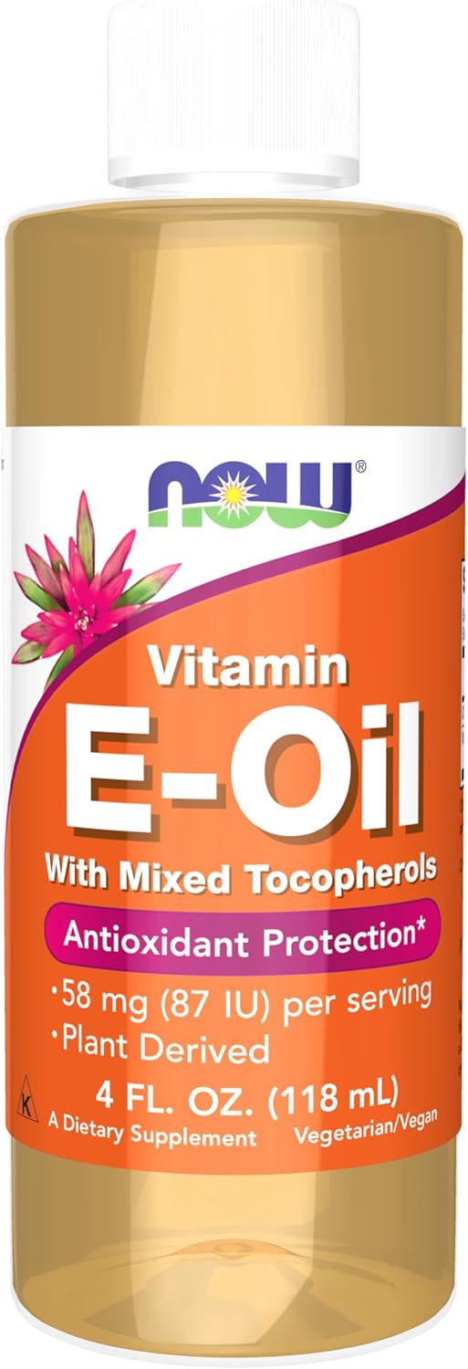 NOW Supplements Natural Vitamin E-Oil (D-Alpha Tocopherol) with Mixed Tocopherols for Antioxidant Protection - 4 oz