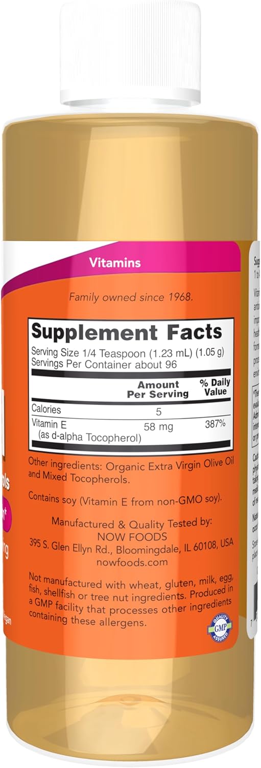 NOW Supplements Natural Vitamin E-Oil (D-Alpha Tocopherol) with Mixed Tocopherols for Antioxidant Protection - 4 oz