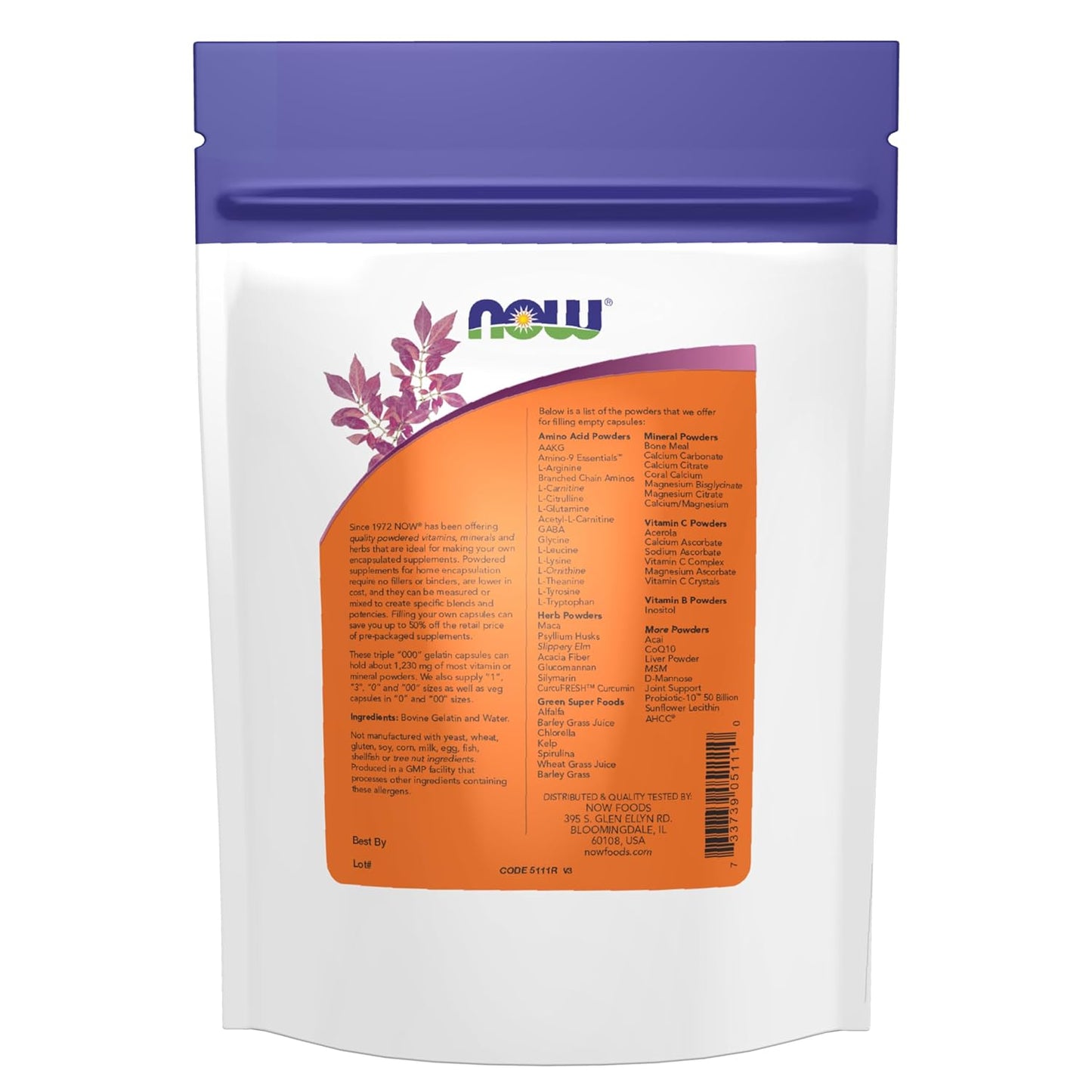 NOW Supplements Triple "000" Bovine Gelatin Capsules - 200 Count