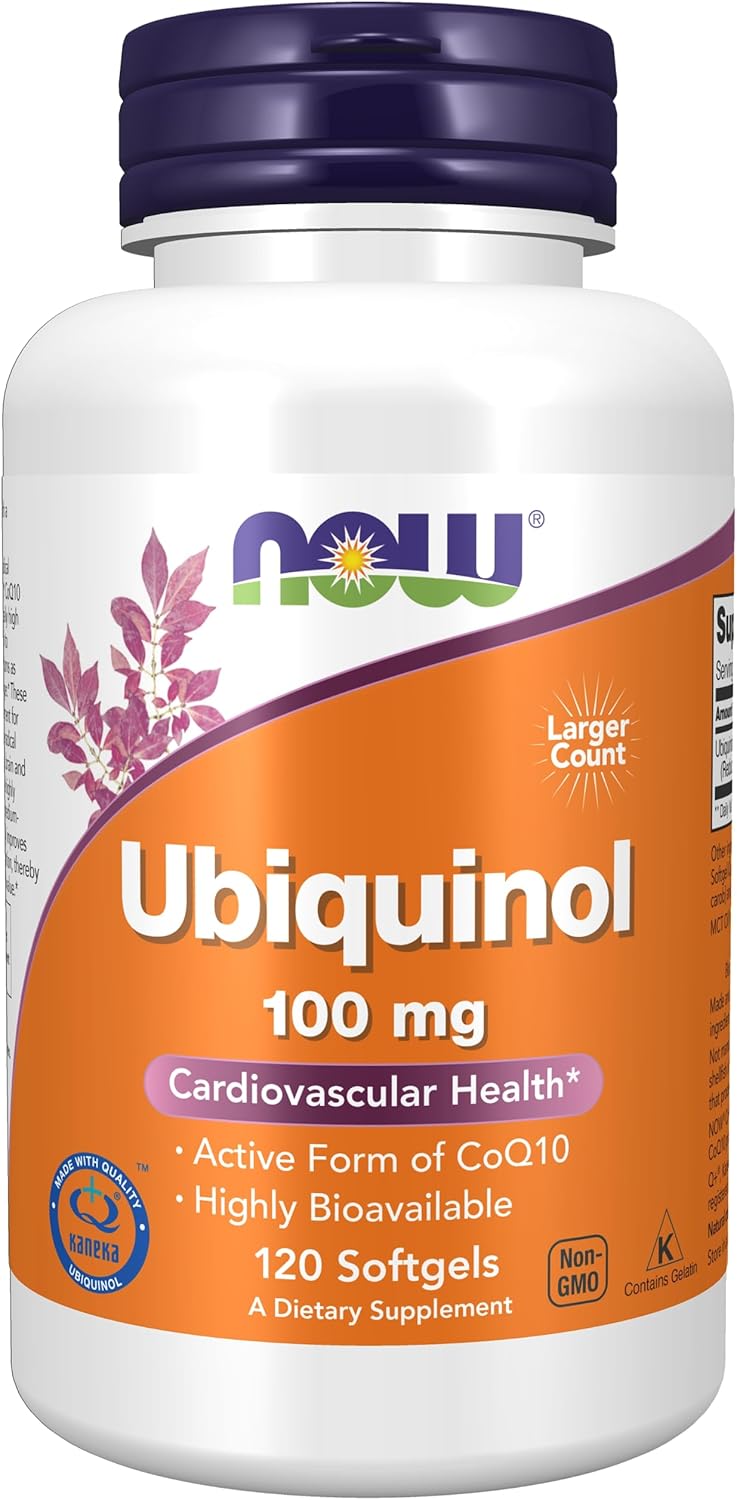 NOW Supplements Ubiquinol 100mg Softgels & L-Carnitine 1000mg Tablets for Fitness Support, High Bioavailability and Purest Form CoQ10 and Amino Acid