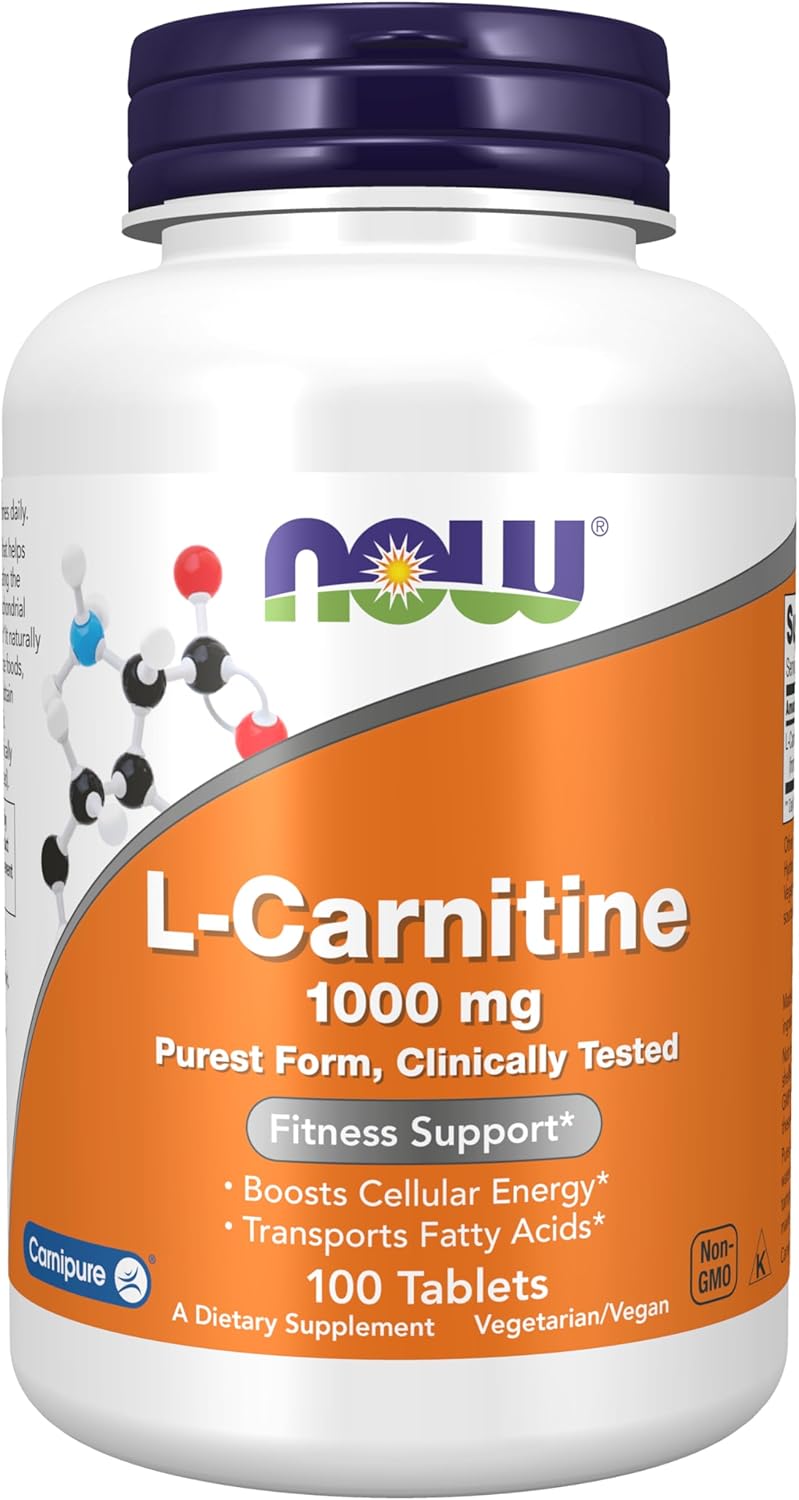 NOW Supplements Ubiquinol 100mg Softgels & L-Carnitine 1000mg Tablets for Fitness Support, High Bioavailability and Purest Form CoQ10 and Amino Acid
