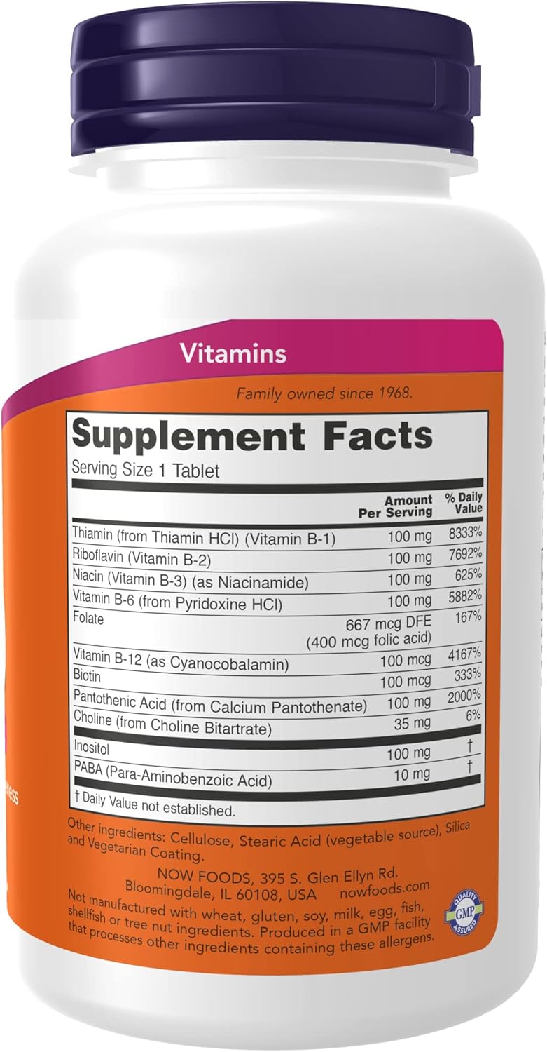 NOW Supplements Vitamin B-100 Sustained Release Tablets for Energy and Nervous System Health - Pack of 2