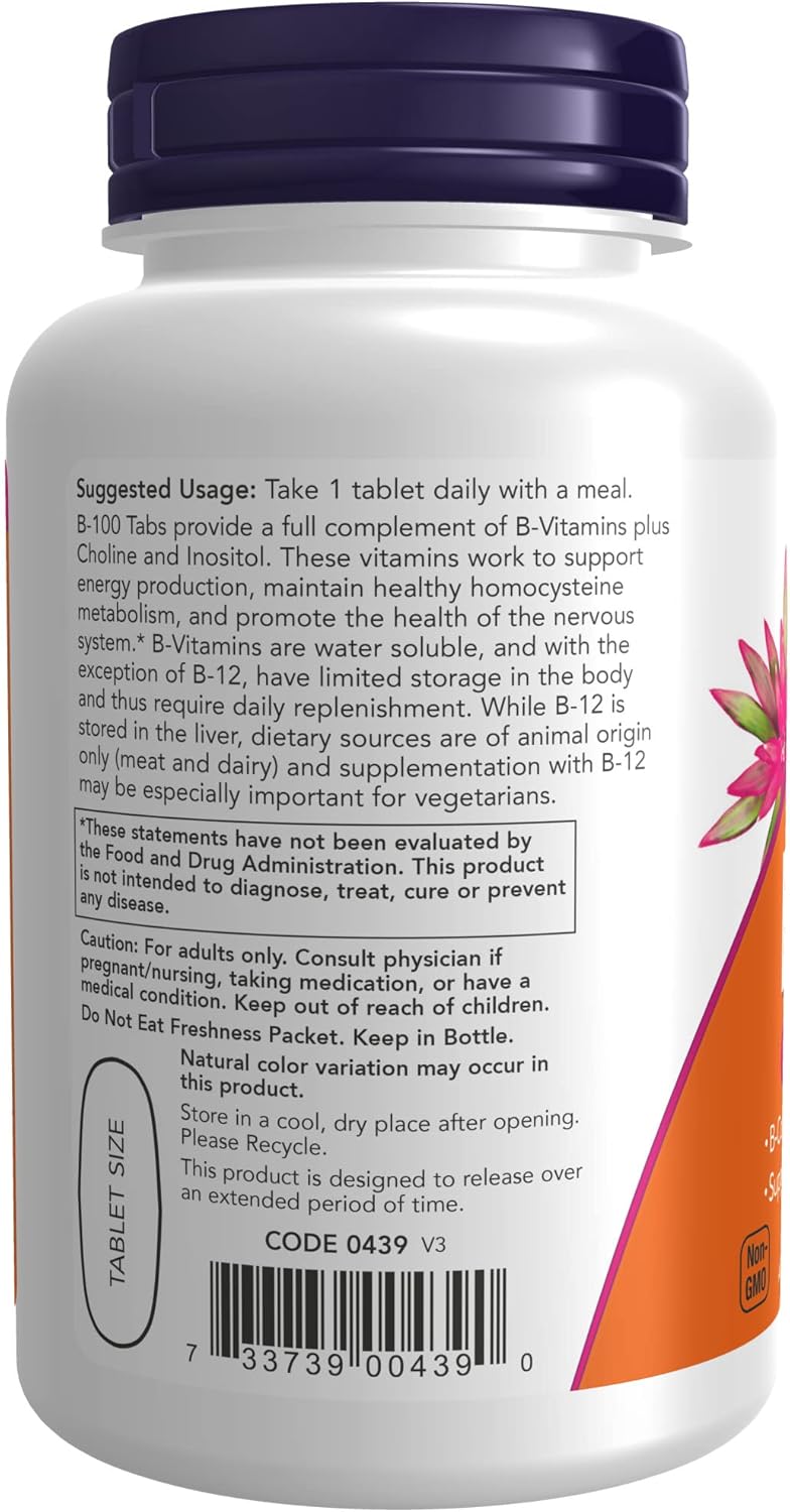 NOW Supplements Vitamin B-100 Sustained Release Tablets for Energy and Nervous System Health - Pack of 2