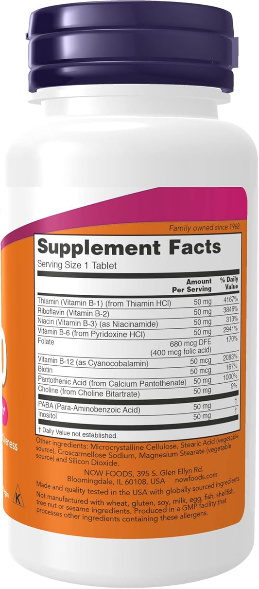 NOW Supplements Vitamin B-50 mg for Energy and Nervous System Health - 100 Tablets x 2 Pack