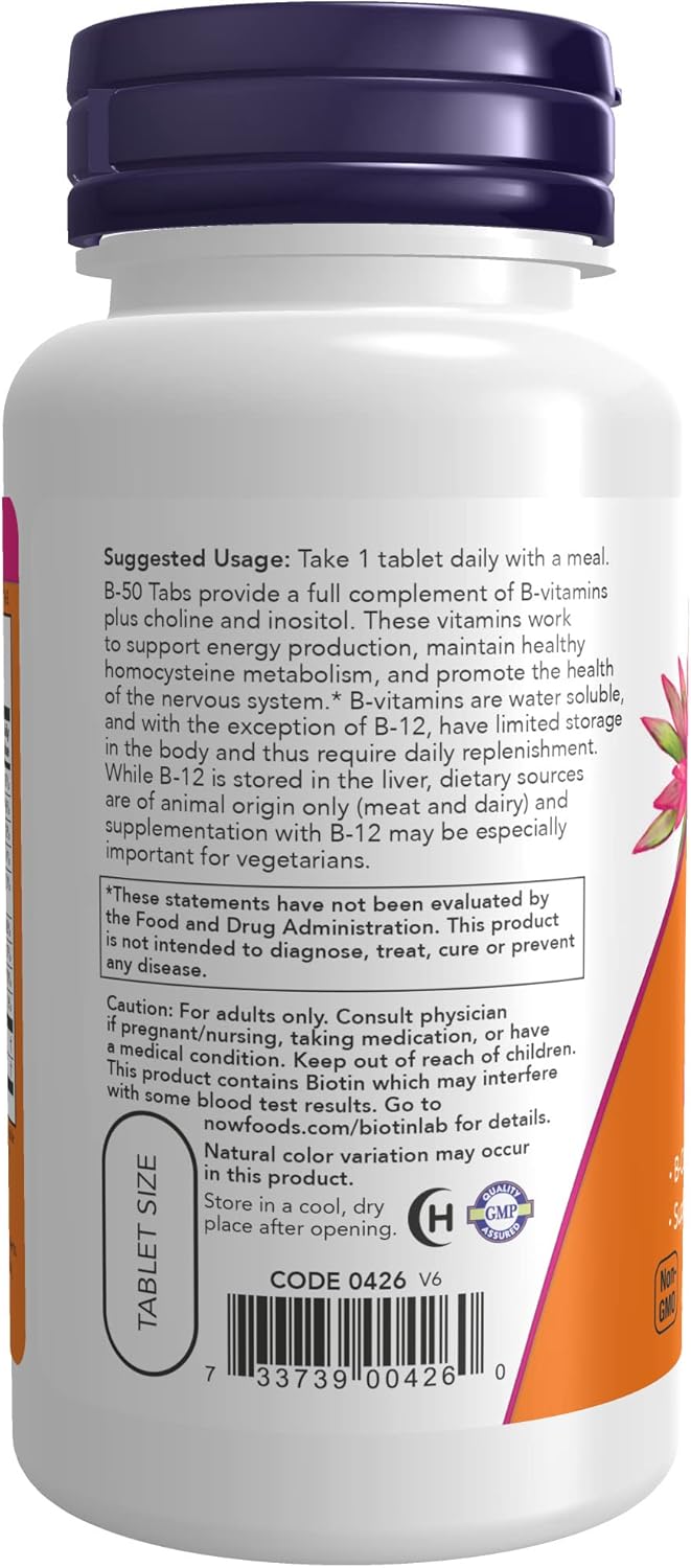 NOW Supplements Vitamin B-50 mg for Energy and Nervous System Health - 100 Tablets x 2 Pack