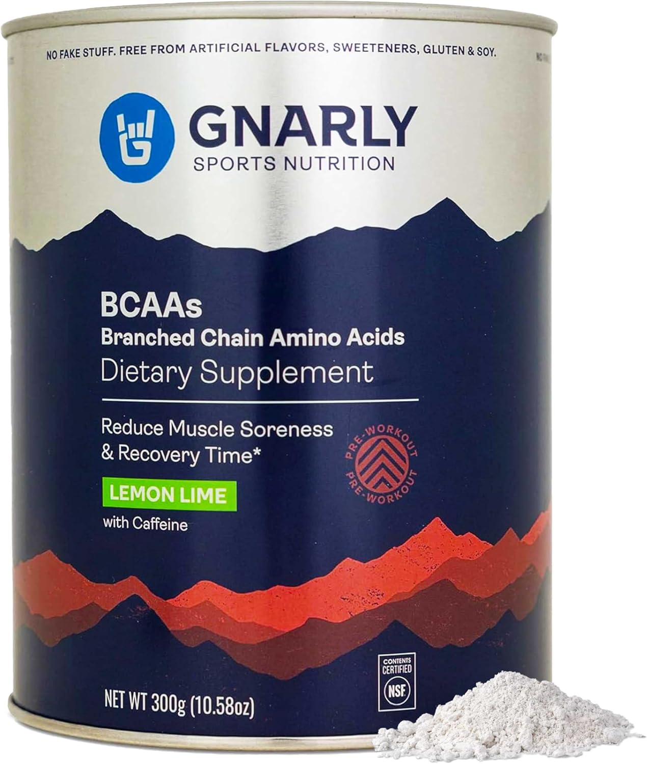 NSF Certified Gnarly Nutrition Lemon Lime BCAA Powder with Caffeine - Pre-Workout Amino Acids to Support Muscle Recovery, 10.58 oz