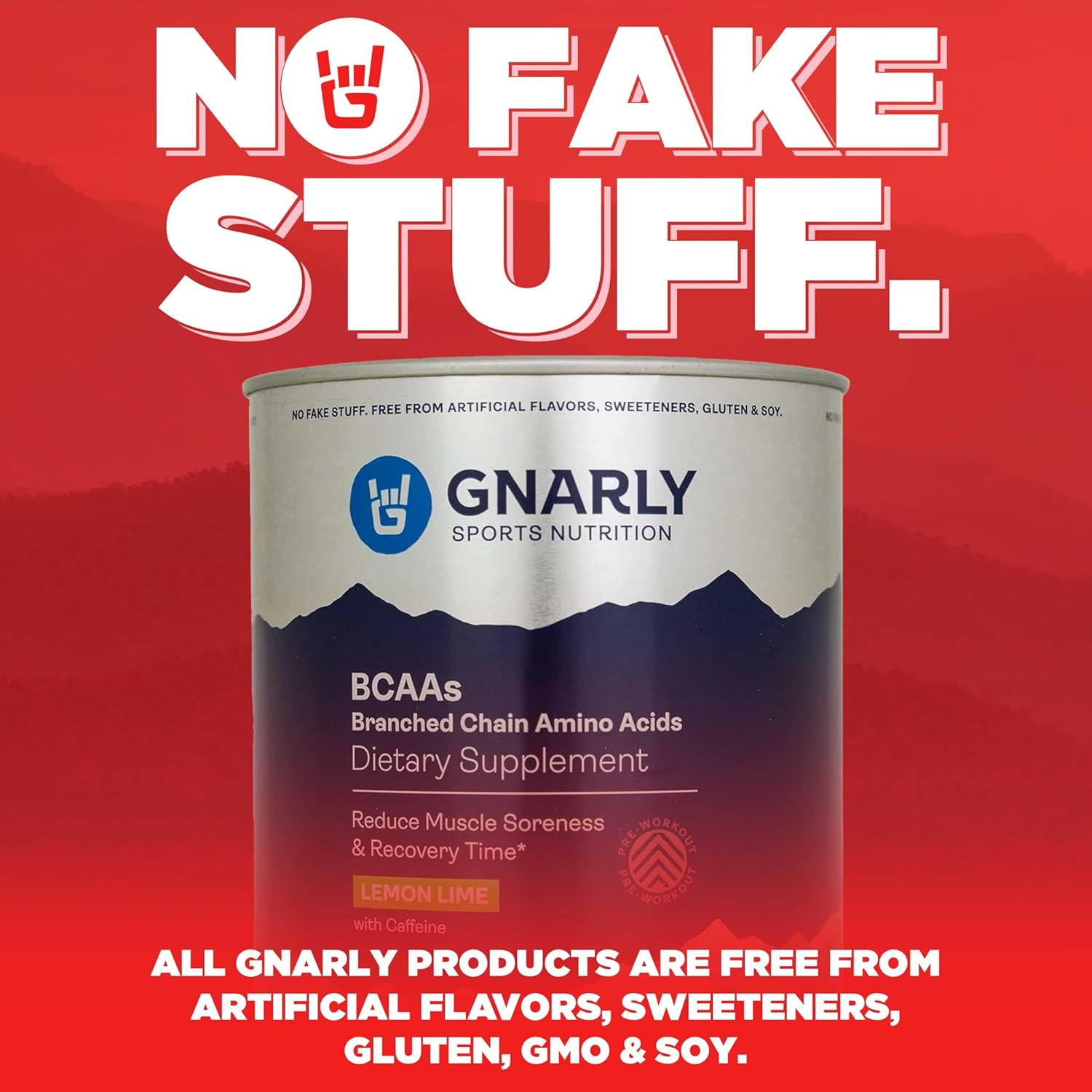 NSF Certified Gnarly Nutrition Lemon Lime BCAA Powder with Caffeine - Pre-Workout Amino Acids to Support Muscle Recovery, 10.58 oz